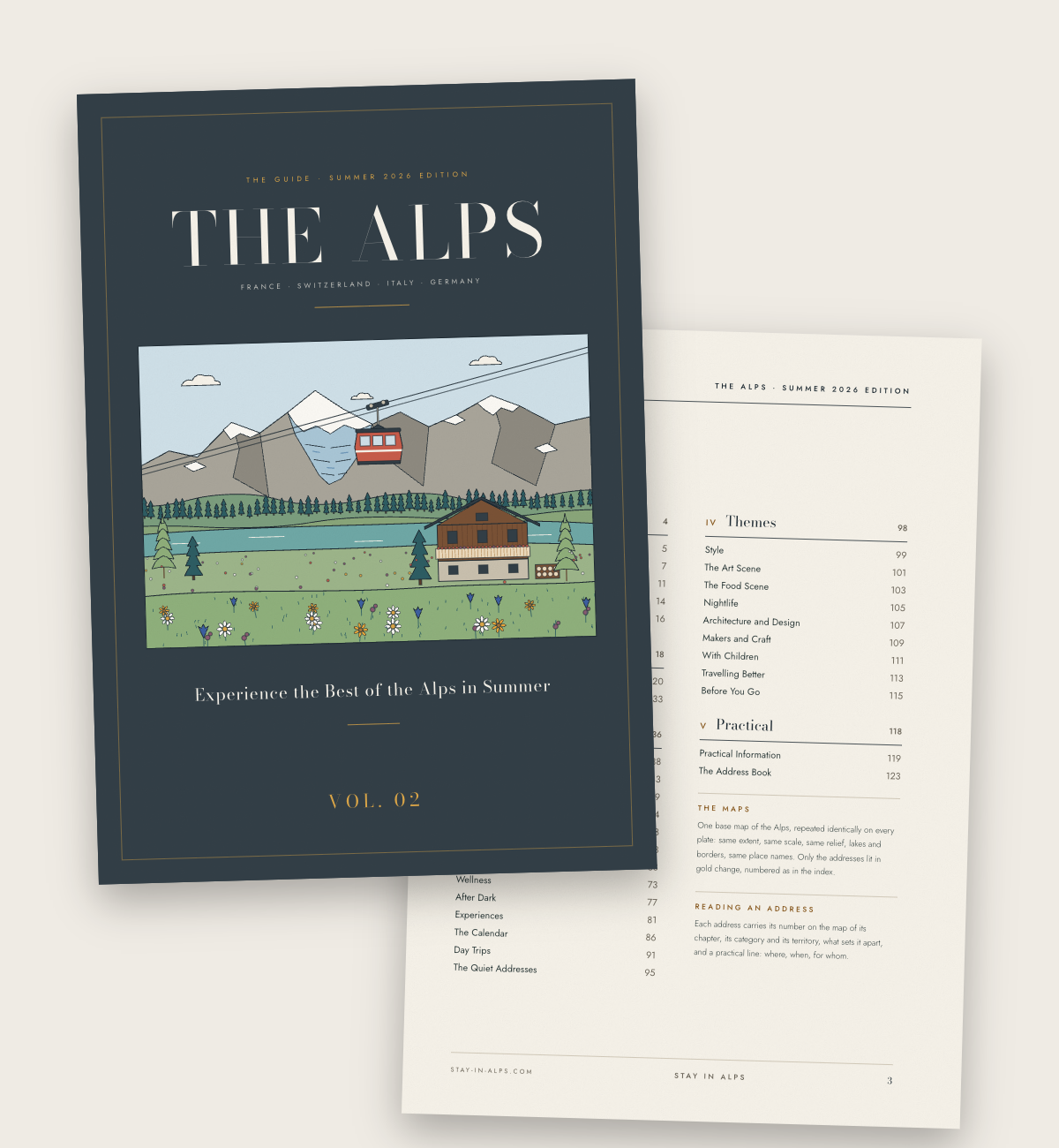 The cover and contents of The Alps Guide, Summer 2026 edition