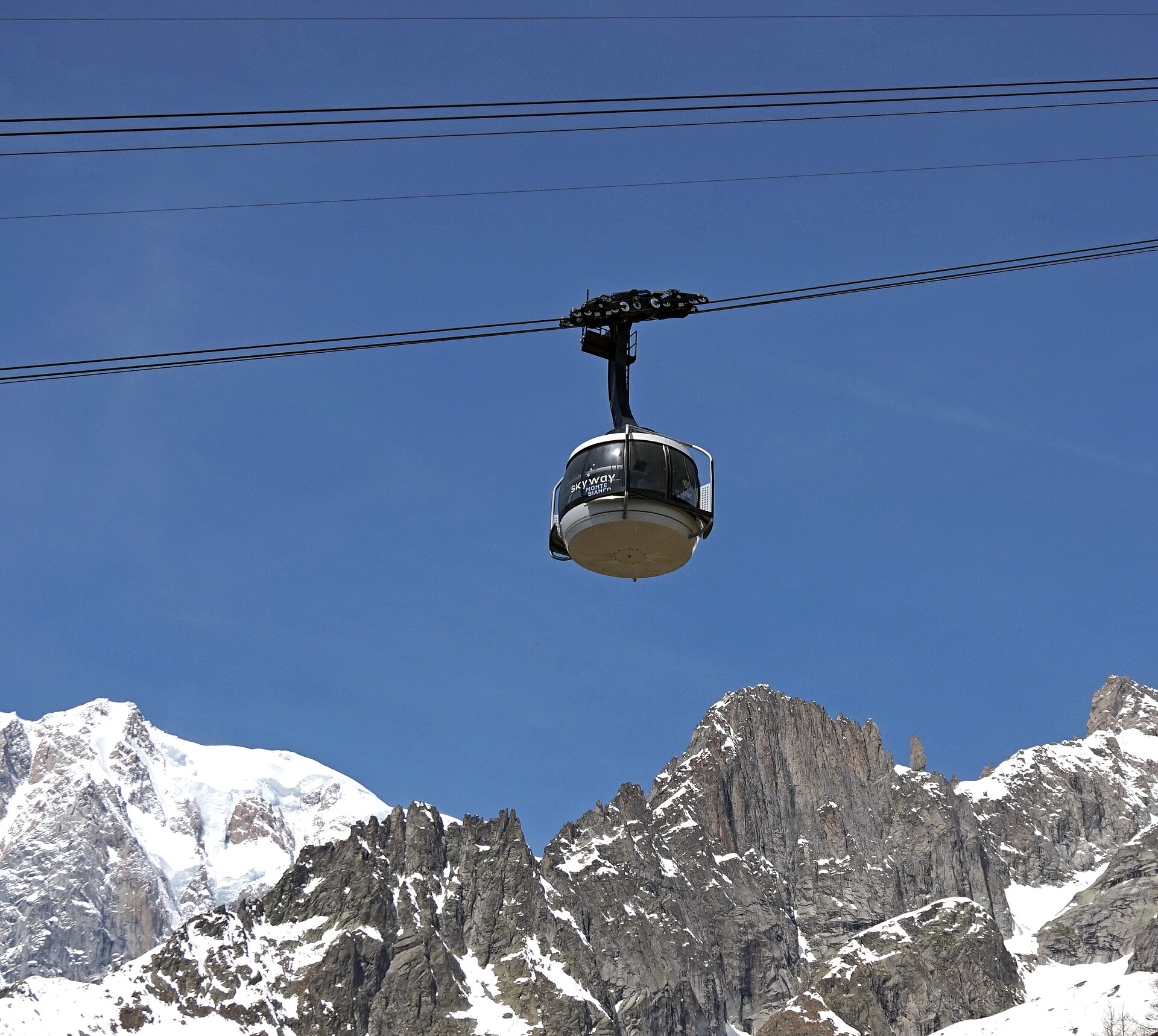 The Skyway Monte Bianco cable car above Courmayeur
