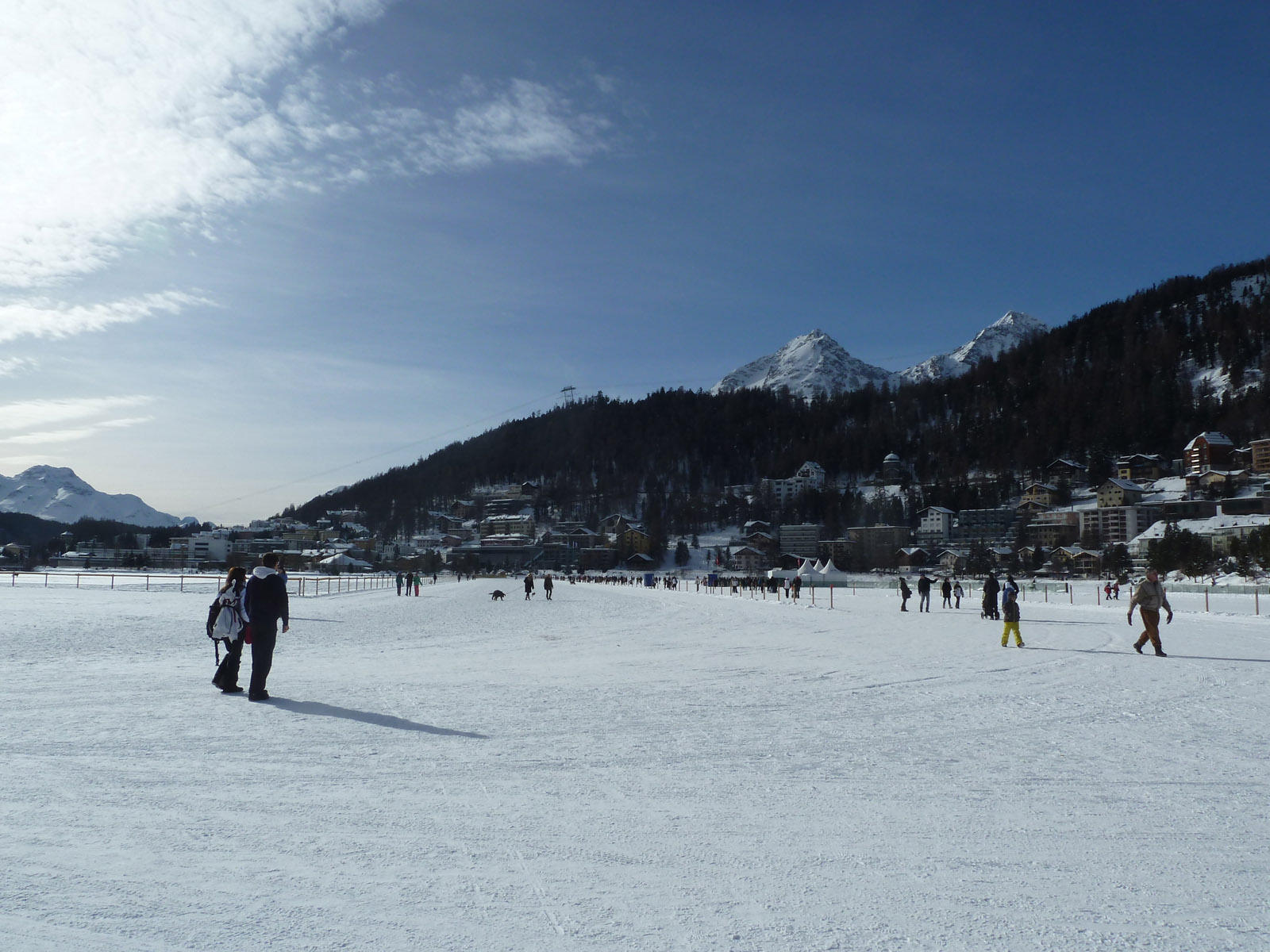 St. Moritz above its frozen lake in the Engadin